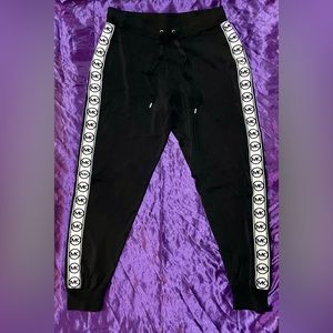 Black Michael Kors Pants with Drawstring, white stripe logo